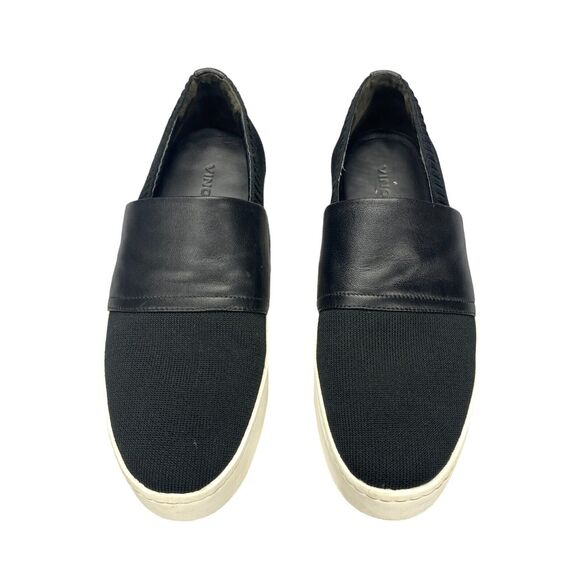 Vince Ward Slip On Sneaker Women's 7.5M Black Knit Top Leather Band Round Toe - Picture 6 of 12